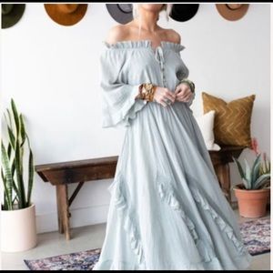 NWT Sage Green Off Shoulder Ruffle Maxi Dress